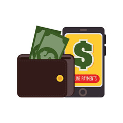 wallet money smartphone payment online design vector illustration eps 10