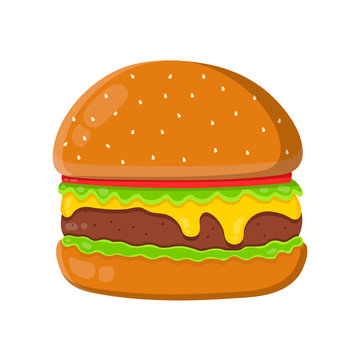 Cheeseburger isolated flat vector illustration isolated on white background. Cheeseburger ingredient, original burger recipe