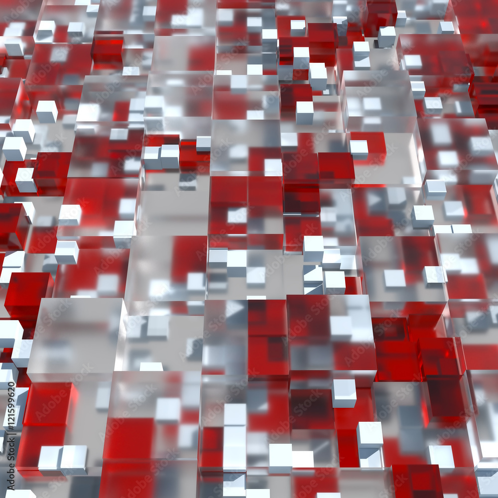 Poster abstract geometry background. 3d rendered cubes with different size. 3d glass cubes with shadows, re