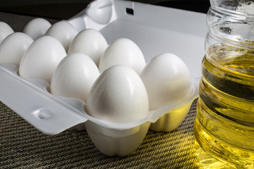 eggs and a bottle of vegetable oil