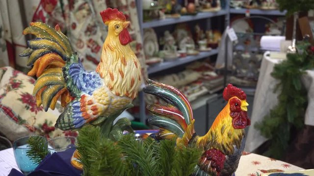 Two 2017 New Year Cock Statuettes