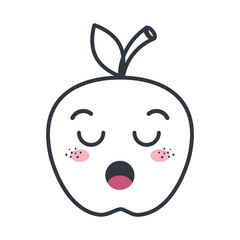 apple fruit food. kawaii cartoon with lazy expression face. vector illustration