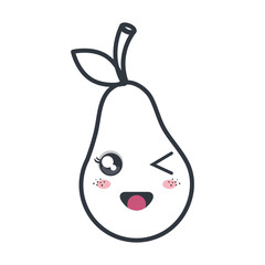 pear fruit food. kawaii cartoon with happy expression face. vector illustration