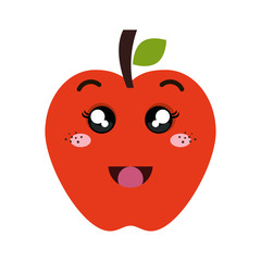 red apple fruit food. kawaii cartoon with happy expression face. vector illustration