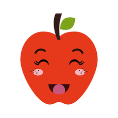 red apple fruit food. kawaii cartoon with happy expression face. vector illustration