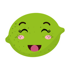 green lemon acid fruit food. kawaii cartoon with happy expression face. vector illustration