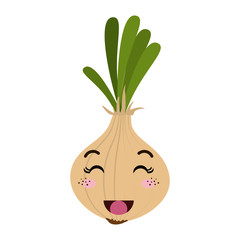 onion vegetable food. kawaii cartoon with happy expression face. vector illustration