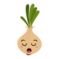 onion vegetable food. kawaii cartoon with lazy expression face. vector illustration