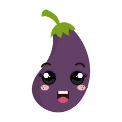 purple eggplant vegetable food. kawaii cartoon with happy expresion face. vector illustration