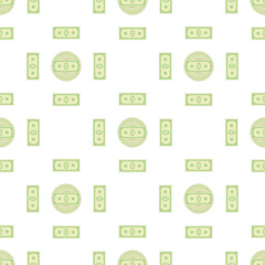 Set of Paper Dollars Seamless Pattern on White Background. American Banknotes. Cash Money. US Currency