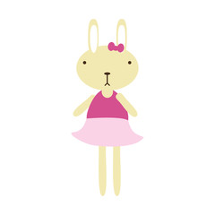cartoon cute rabbit animal with pink dress. vector illustration