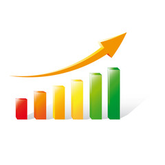Финансовые диаграммы, показывающие рост продаж в золотом цвете.