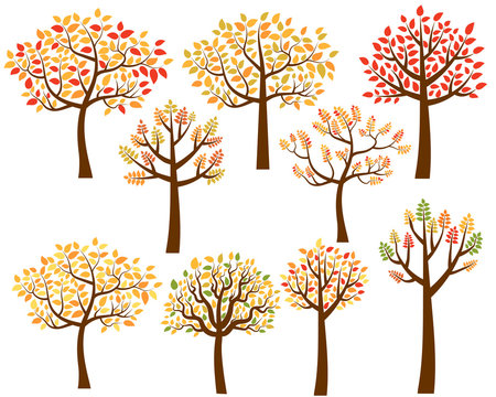 Vector collection of autumn tree silhouettes
