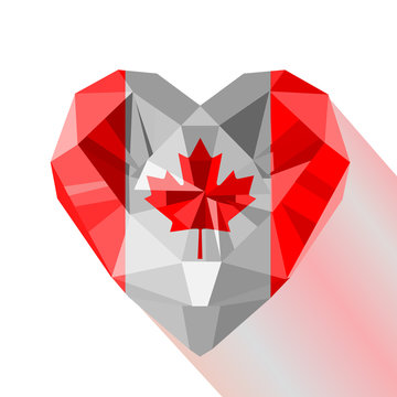 Vector Crystal Gem Jewelry Canadian Heart With The Flag Of Canada. 