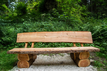Natural wood bench rustic, pine and spruce wood © nidafoto