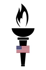 Drapeau des États-Unis d'Amérique sur un la flamme Olympique