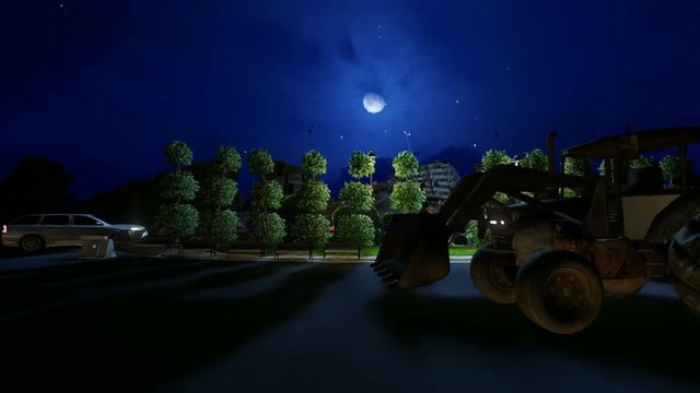 Statue rocket Square And cars spin around At the night