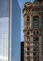 Fototapeta na wymiar Modern and traditional: architectural contrast in NYC, USA