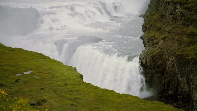 Gullfoss waterfall and grass in Iceland