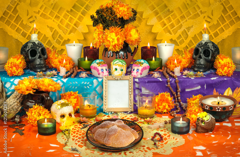 Wall mural day of the dead altar yellow