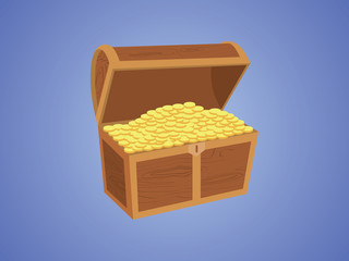 gold wooden box with golds and pirate box with violet background