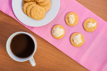 crackers biscuits on wooden background