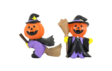 Doll witch pumpkin for Halloween decoration festival isolated wh