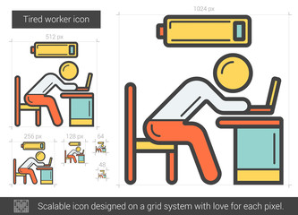 Tired worker line icon.