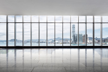 modern skyscraper in hong kong from glass window
