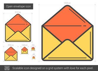 Open envelope line icon.
