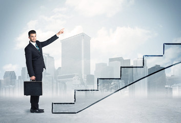 Business person in front of a staircase