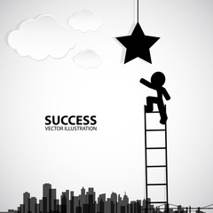 Businessman on a ladder grab the star above city. Vector Illustration Business concept a ladder Corporate of success.