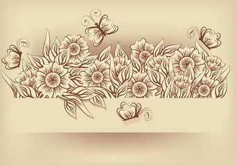 Vintage flower card, vector illustration