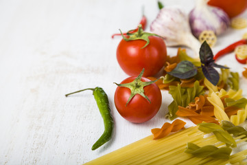 Raw pasta and spices