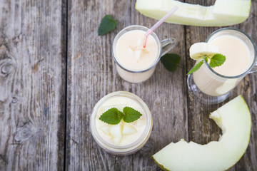 Yogurt and smoothie with melon