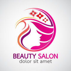 Woman with flower logo design template concept for beauty salon,