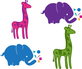COLORFULL ELEPHANT AND GIRAFFE