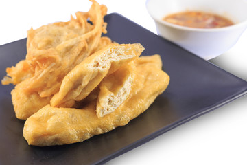 Fried tofu and fried taro  eaten in the vegetarian festival.