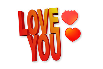 3d Love you word illustration isolated on white
