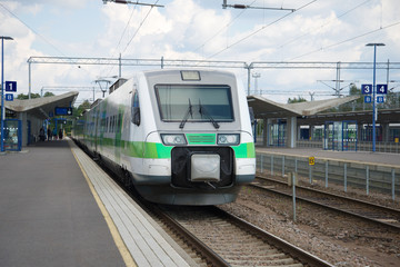 Fototapeta premium Modern high-speed train at the platform of the station Kouvola, Finland