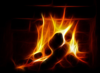 Fototapeta na wymiar Fire in a fireplace