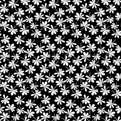 Tiny flowers seamless pattern, vector, black and white