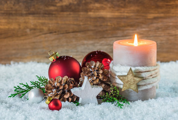 Merry Christmas background festive with burning candle