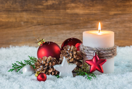 Advent Dekoration Weihnachtlich Kerze Schnee Winterlich