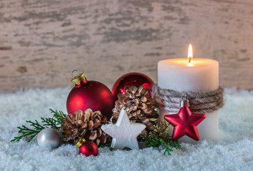 Fototapeta na wymiar Advent Schnee Kerze Licht Weihnachten Hintergrund