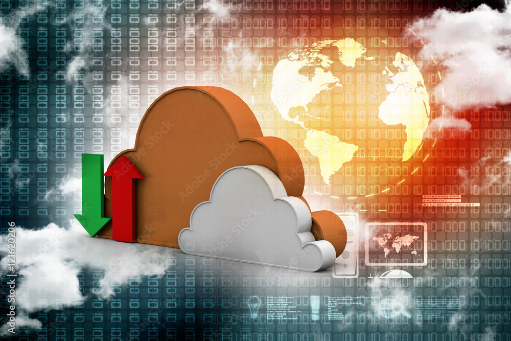 Poster 3d illustration cloud with uploading downloading arrow