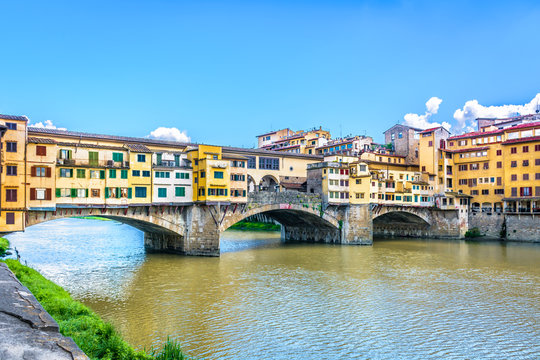Tuscany architecture Italy. / View at colorful architecture in Florence, Ponte Vecchio landmark, Italy, Europe.
