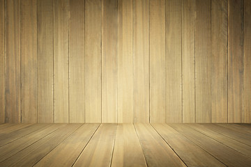 Wooden floor with wooden wall or wooden room for background.