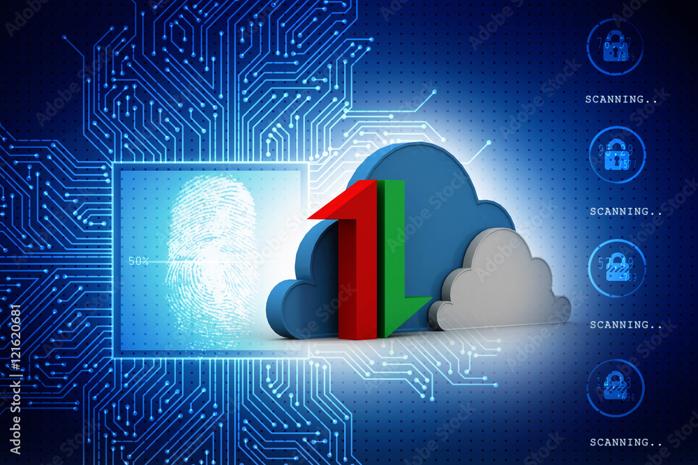 Poster 3d illustration cloud with uploading downloading arrow