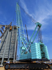 Hydraulic Crawler Cranes in Construction site and blue sky day